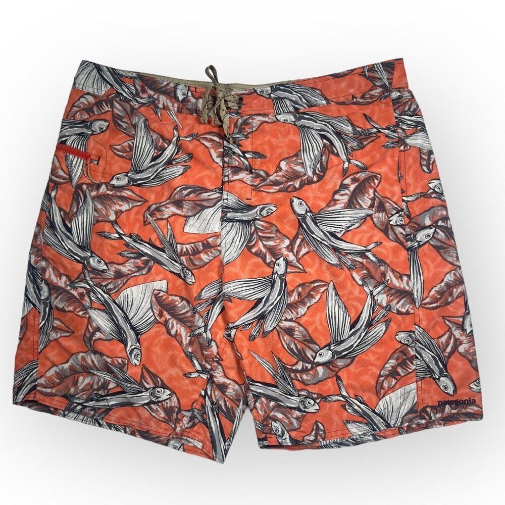 Patagonia Wavefarer Board Shorts Swim Trunks Size 40‎ Orange Flying Fish